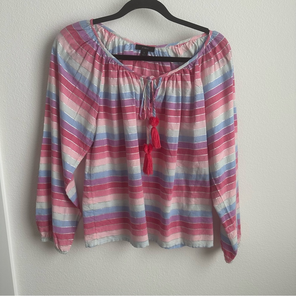 J. Crew Pink and Blue Striped Blouse